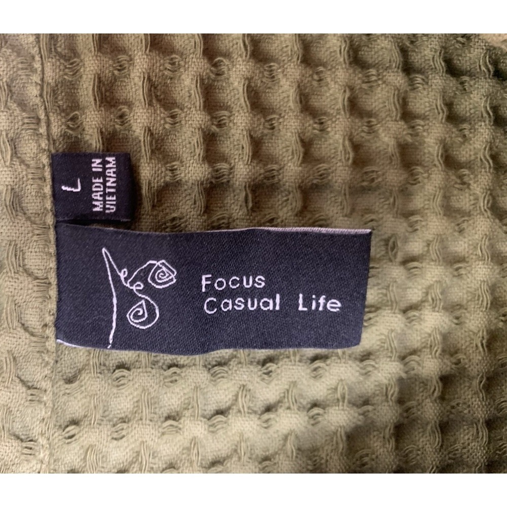 Focus Fashion Big Waffle Jacket Womens Large Olive Green 100% Cotton Lagenlook - Picture 4 of 10